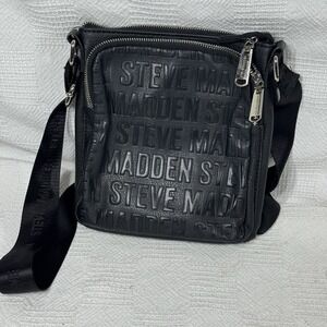 Steve Madden Black Leather Crossbody Bag Purse Adjustable Wide Strap